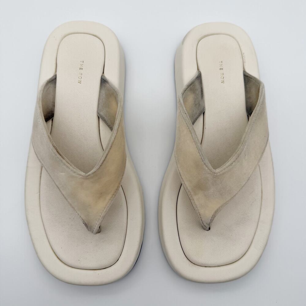 The Row Ginza Off White Leather & Velvet Platform Sandals Off-White Flip Flop 37
